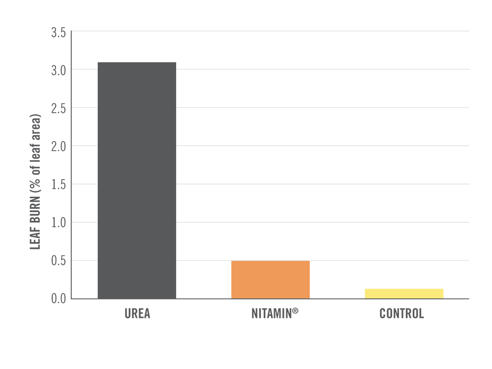 A bar chart showing the protection from leaf burn with NITAMIN